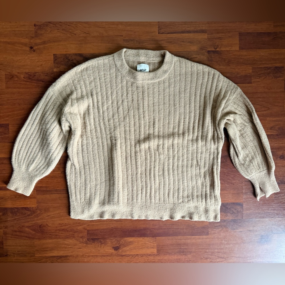 aerie Textured Crewneck Sweater in Camel